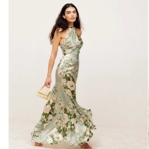 Reformation Veria Silk Dress in Tarragon Size 0